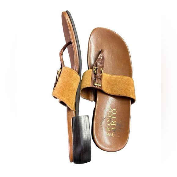 FRANCO SARTO slip on brown leather thong sandals size 8.5 M EUC - Picture 2 of 8